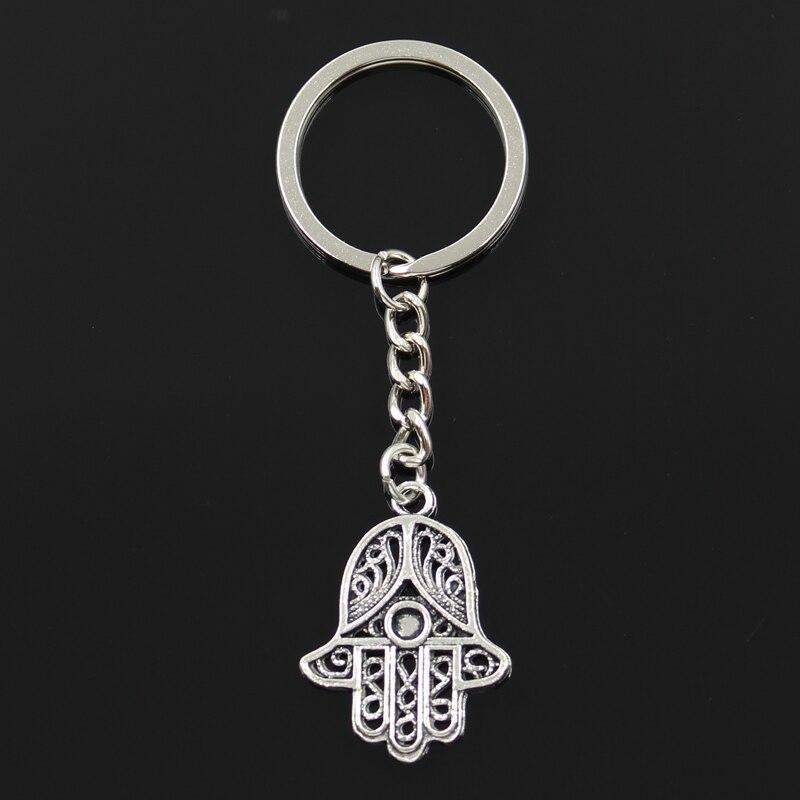 Fashion 30mm Key Ring Metal Key Chain Keychain Jewelry Antique Silver Color Fatima Hand Hamsa Palm Protection 33x25mm Pendant