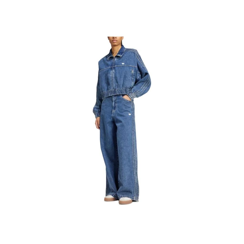 adidas Originals Premium Essentials Jeans a Gamba Larga Vita Alta Chiusura con Zip Logo Ricamato Donna Jeans Blu IW5760