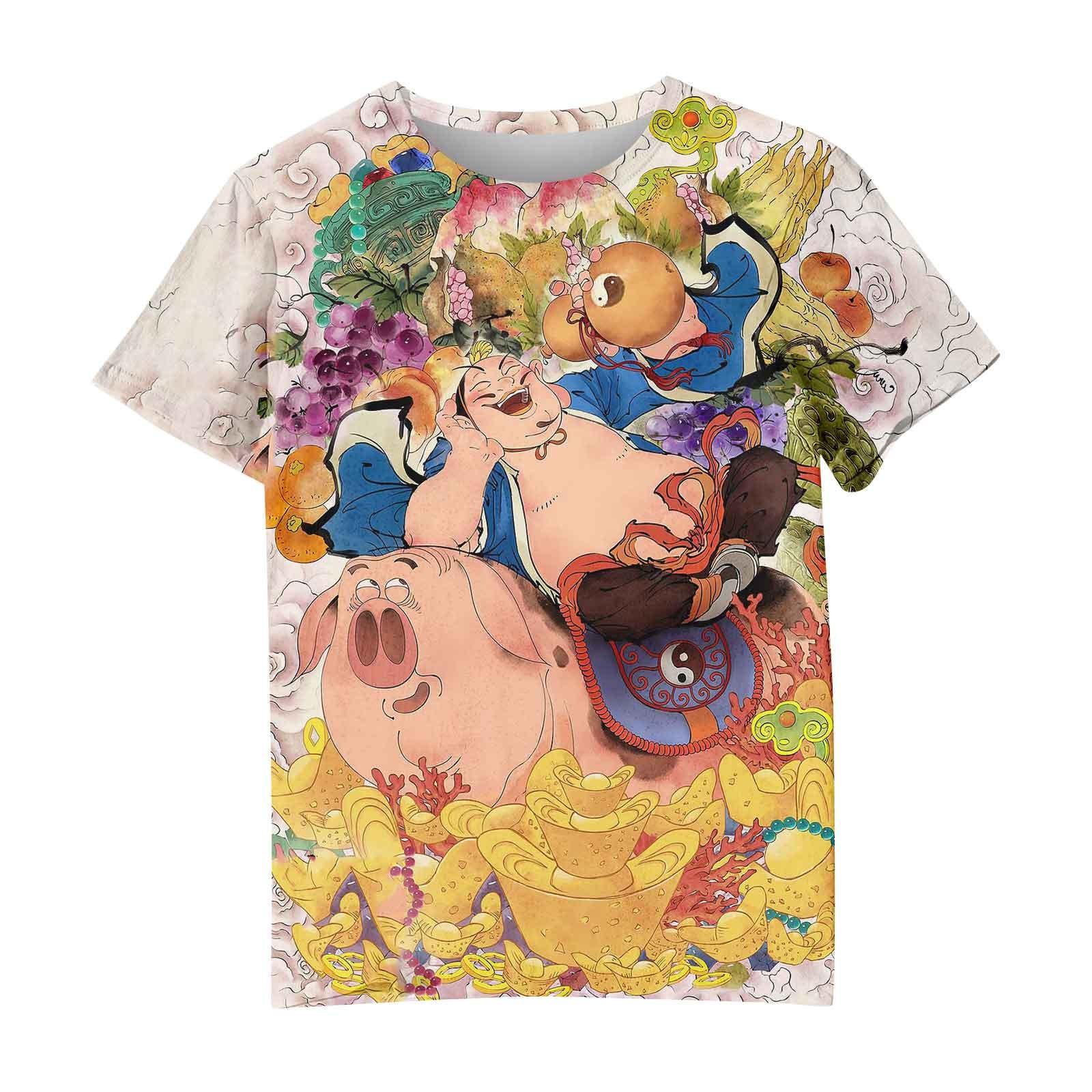 

Мужская и женская повседневная свободная футболка с принтом, круглый вырез, пуловер, топ с короткими рукавами XL жёлтый