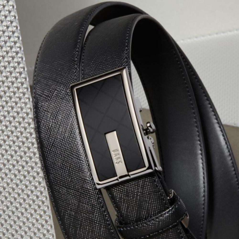 Daks Black Check Pattern Silver Point Matte Buckle Cowhide Automatic Belt