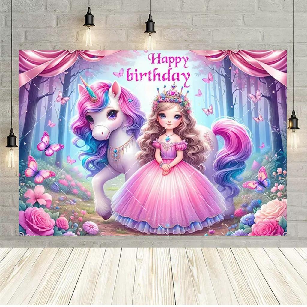 Unicorn themed backdrop, rainbow elf princess, birthday party supplies, cake table decoration, party favors628
