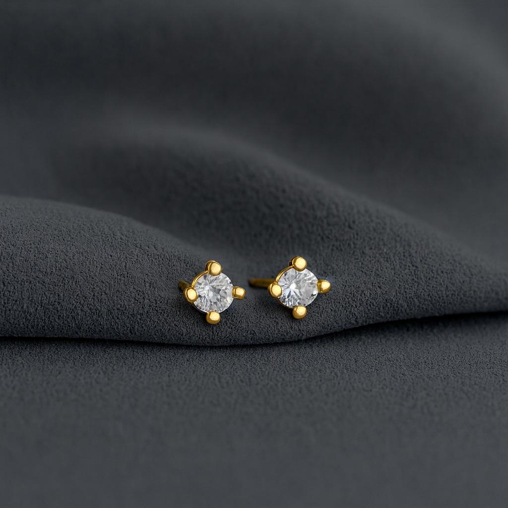 Klassische runde Solitär-Steckohrringe - 925er Sterlingsilber, Gelbgold plattiert