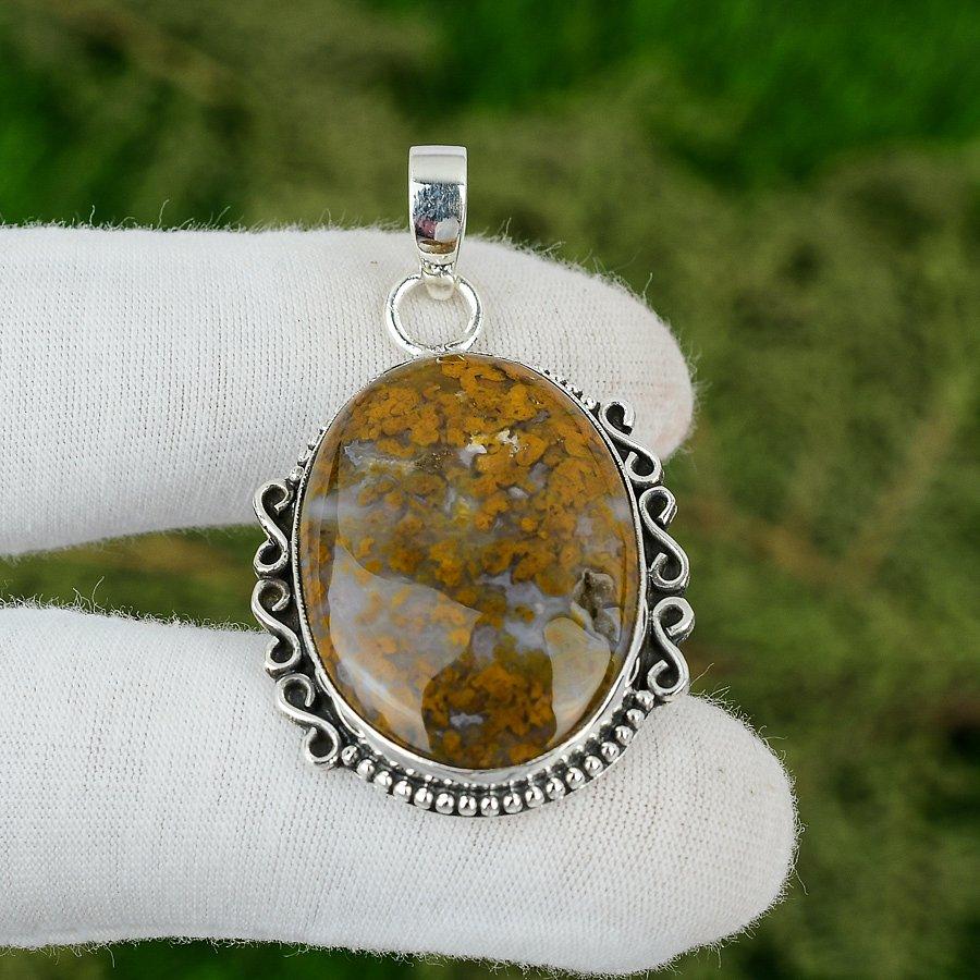 Natural Ocean Jasper Gemstone Jewelry 925 Sterling Silver Pendant For Girls