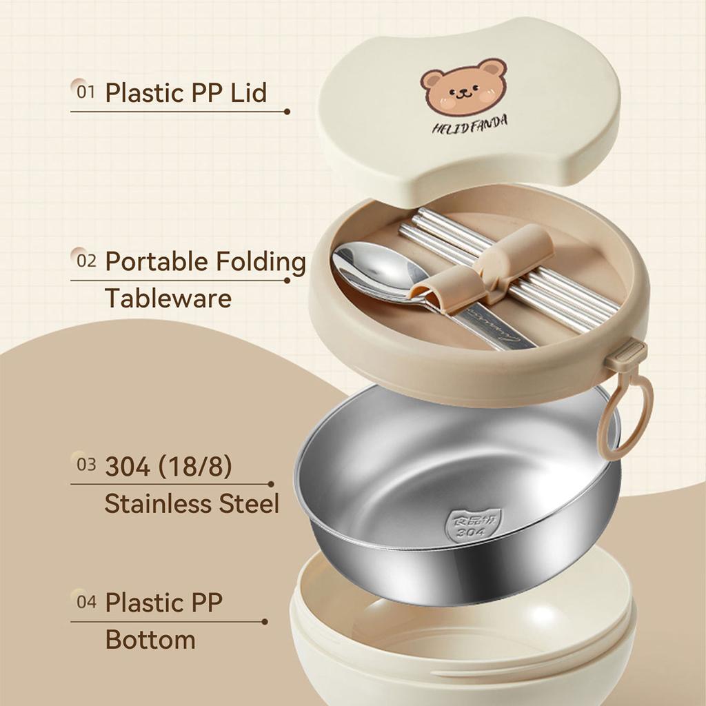 Portable Double-layer Lunch Container With Chopsticks Spoon Sealed 304 Stainless Steel Fruit Salad Lunch Box For Kids Students