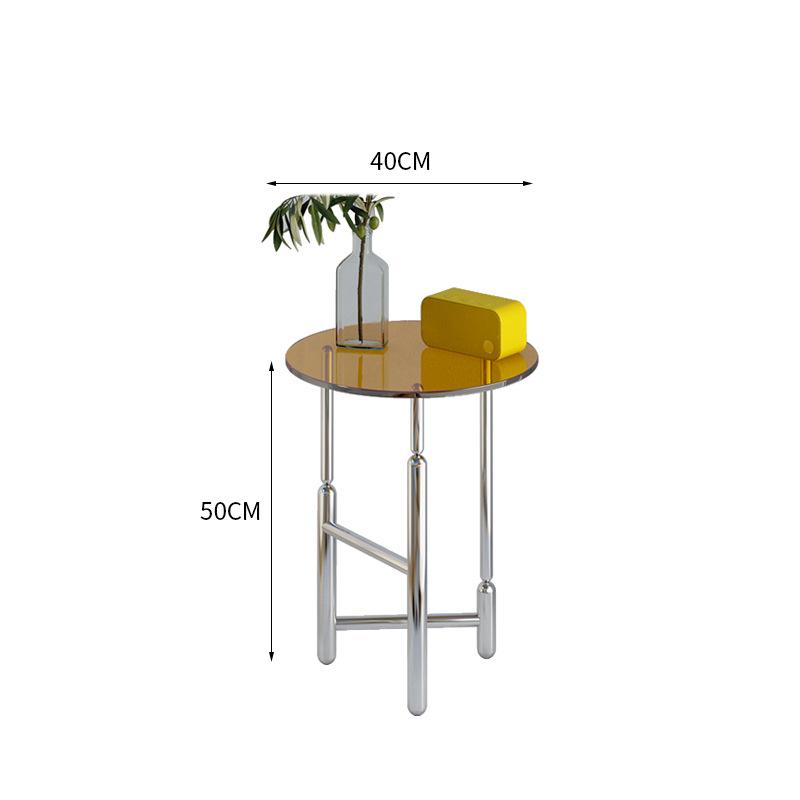 Retro Stainless Steel Coffee Table Luxury Round Glass Corner Tables Living Room Small Side Table Home Decoration Furniture