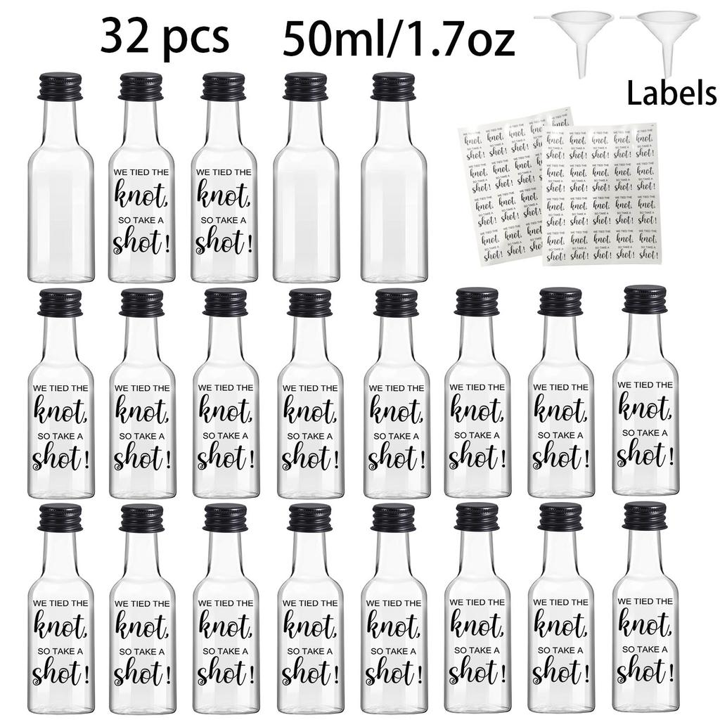 32pcs Mini Plastic Bottles with Labels and Caps,for Bridal Shower Party Favors, DIY Drinks,Welcome Gifts,party Supplies,birthday