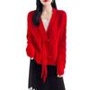 Autumn Women's V-neck Frog Button Wool Cardigan - Chinese Style Knitwear Jacket