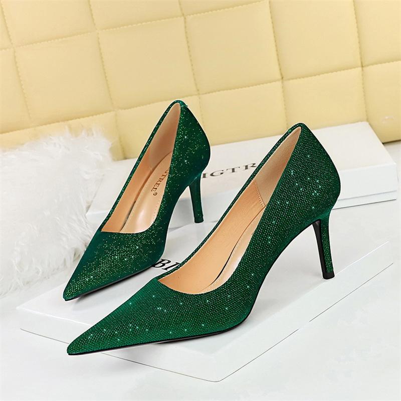 Versatile Style Fashion Women Bling Party Pumps Thin Super High Heel Shallow Mouth Pointed Toe Corduroy Wedding Single Shoes