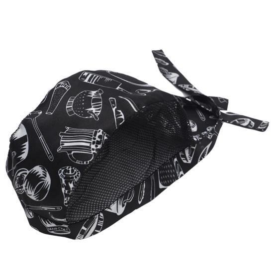 Chef Hat Printing Bouncy Mesh Adjustable Unisex Prevent Hair Falling Lace Up Pepper Restaurant Working Hat for Hotel