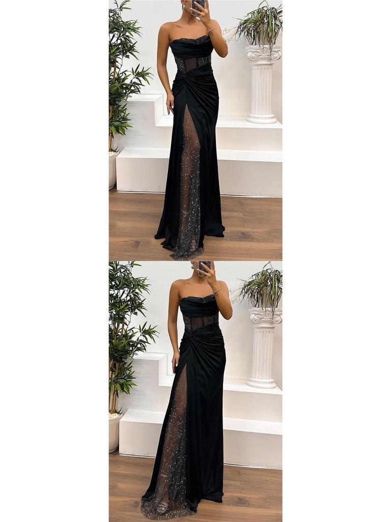 2026 European Color Satin Bustier Dress - Spring/Autumn Casual Fashion Patchwork