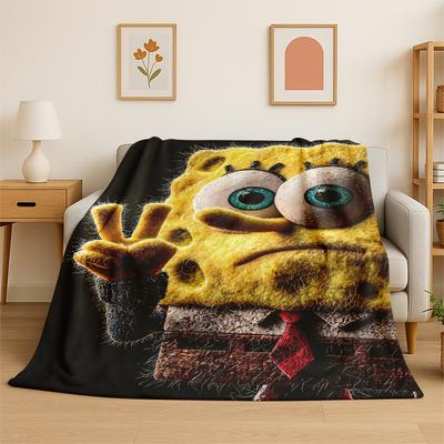 Cartoon S-SpongeBob Patrick Star Flannel Blanket Soft Warm Throw Blanket for Bedroom Living Room Bed Travel Camping Picnic Kid