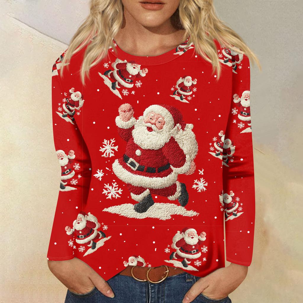 Women's Loose Comfortable Casual Fashion Round Neck Christmas Print Long Sleeve Hoodie