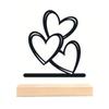 Metal Heart Sign 3 Love Hearts Sculpture with Wooden Base Romantic Mantel Tabletop Decor for Valentine's Day Anniversary Wedding