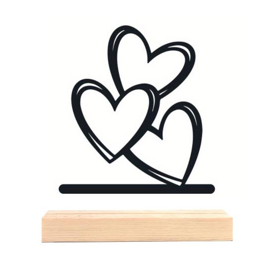 Metal Heart Sign 3 Love Hearts Sculpture with Wooden Base Romantic Mantel Tabletop Decor for Valentine's Day Anniversary Wedding