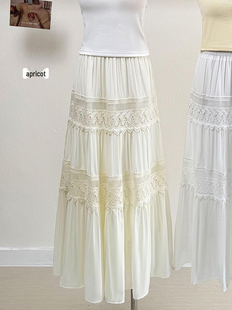 Chic Floral Lace A-Line Vacation Skirt with Wide Hem