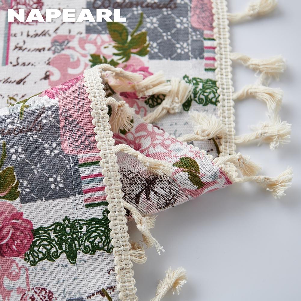 1PC NAPEARL Semi Blackout French Romantic Retro Curtains Pink Rose Printed Tassel Curtains for Small Windows Balcony Bedroom Living Room Home Decor