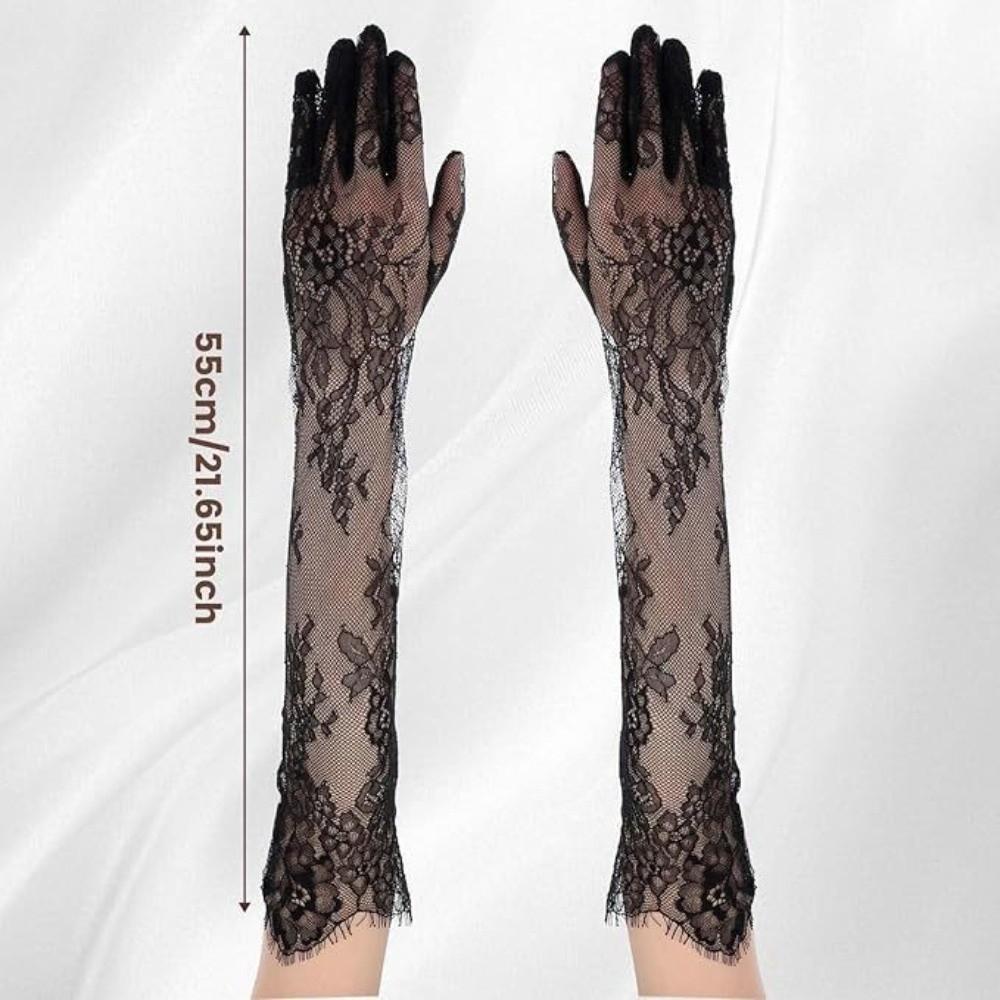 Solid Color Long Gloves Transparent Bridal Gown Accessories Slim Lace Gloves Party