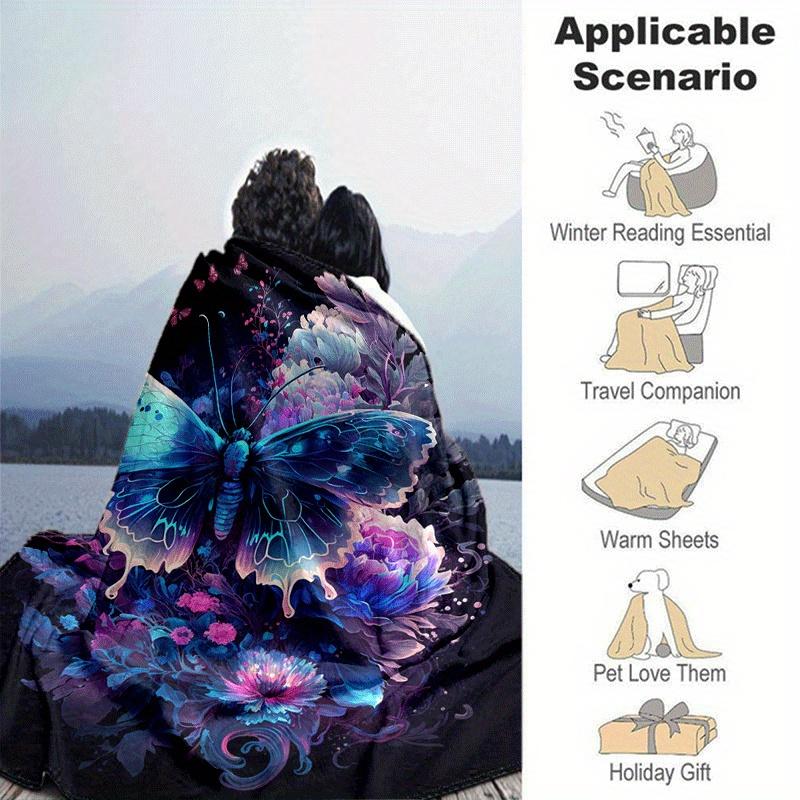 1pc Butterfly Printing Lightweight Flannel Blanket, Comfortable and Warm Blanket, for Camping Sofa Bed and Couch Office, Suitable for Gift Bl