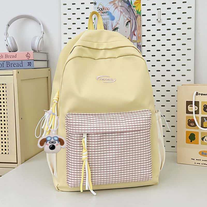 School bag ins fresh plaid candy color girl school bag junior high school casual versatile large capacity
