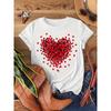 European Size Red Heart Graffiti Valentine'S Day Print | Short Sleeve Round Neck T-shirt for Women, Spring and Summer, Casual Style