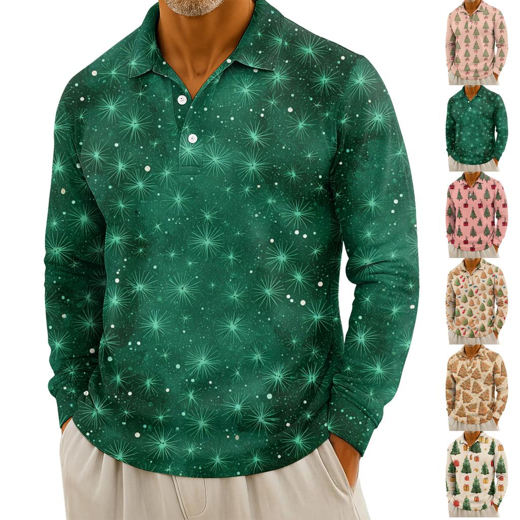 Herren Freizeit Weihnachtsdruck Knopf Langarmhemd