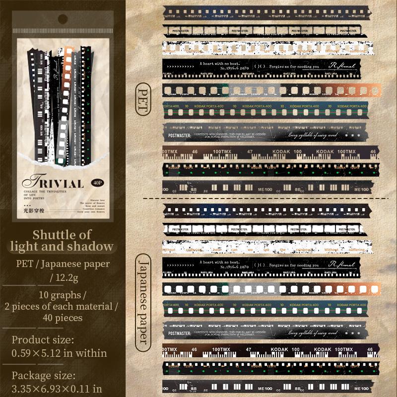 PET Washi Paper Dual Material Long Strip Sticker Bag Art Manuscript Text Pattern Sticker Creative Hand Account DIY Decoration