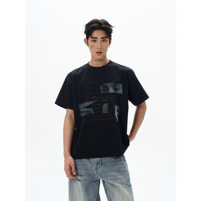 Kisko American Street Style Portrait Letter Print Trendy Brand Short-Sleeve T-Shirt for Men and Women, Summer Cool and Loose Versatile Top