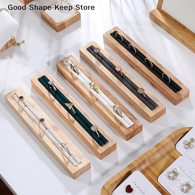 Holz Französischer Samt Futter Ringhalter Ohrringe Armband Display Tablett Rechteckige Form Schmuckschale Mit Schmuck Aufbewahrungsständer