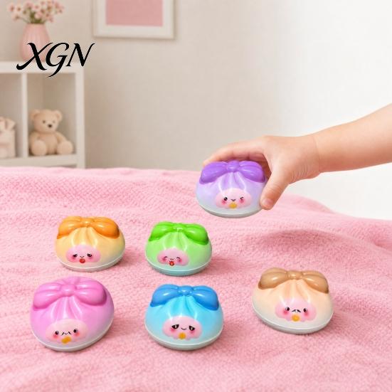 Portable Stress Reliever 12Pcs Cartoon Bow Dumpling Squeeze Toy with Steamer Box, Slow Rebound Decompression Steamed Bun Sensory Toy, Dough