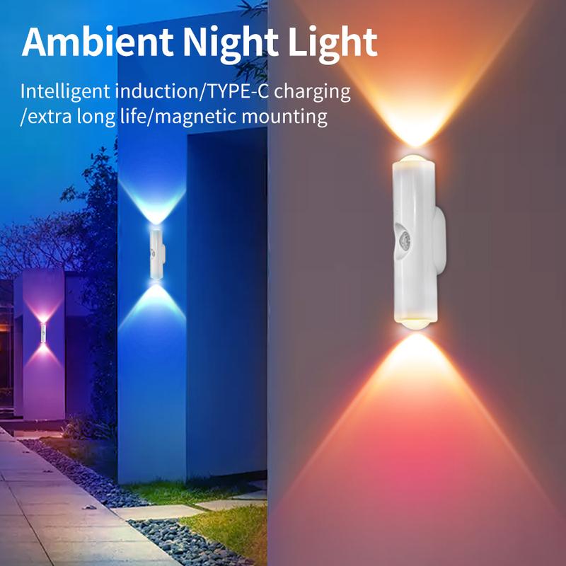 Magnetic Rechargeable Led Night Light RGB Sunset Lamp Wireless Wall Lamp with Motion Sensor for Stair Cabinet Hallway Room Decor