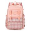 New schoolbag for primary school students, plaid load-reducing ridge backpack, anti-splashing water and wear-resistant canvas backpack, fashionable.