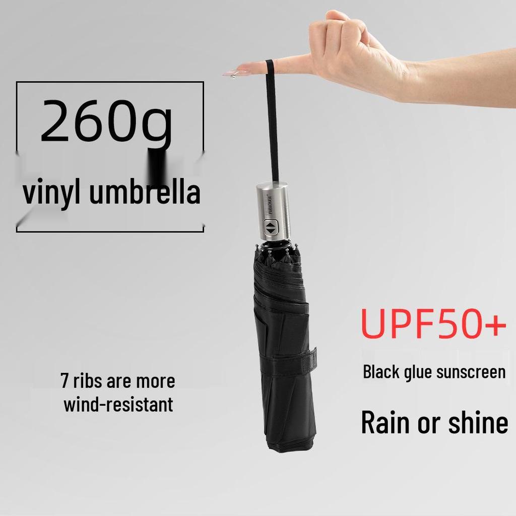 PARACHASE Ultralight 7-Rib Automatic Umbrella with 30D Black Coating for UV Sun Protection