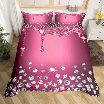 Homewish Chic Bling Diamond Duvet Cover SetPrincess Pink Sequin Print Bedding SetModern Fashion Bed Set