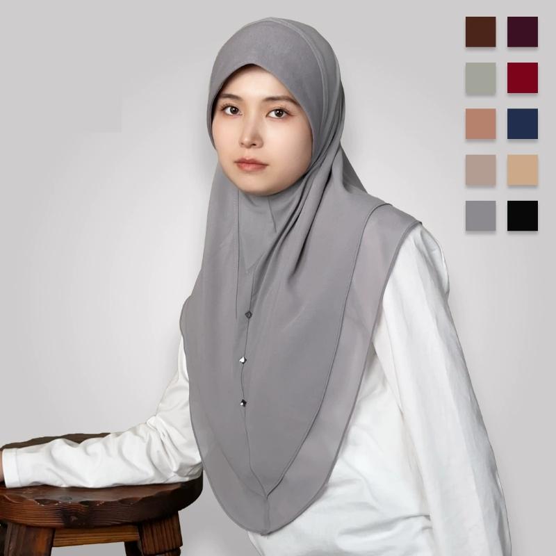 Fashion Double Layer Instant Hijab Full Cover Head Women Soft Chiffon Amira Scarf Islam Female Ramadan Headscarf Solid Turban