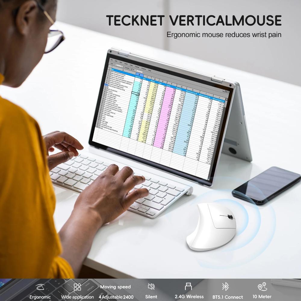 Yeni Çift Modlu Kablosuz Dikey Fare Bluetooth 5.1 Sessiz Ergonomik 6 Düğmeli Type‑C 2400DPI Ofis Dizüstü Bilgisayar İçin Fare Eli Sendromu Önleyici