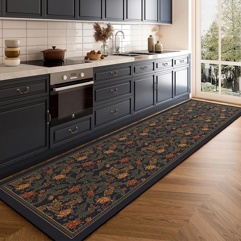 Vintage Floral Pattern Long Runner Rug - Anti-Slip Retro Flower Carpet for Home Corridor Entryway Living Room Bedroom Hallway