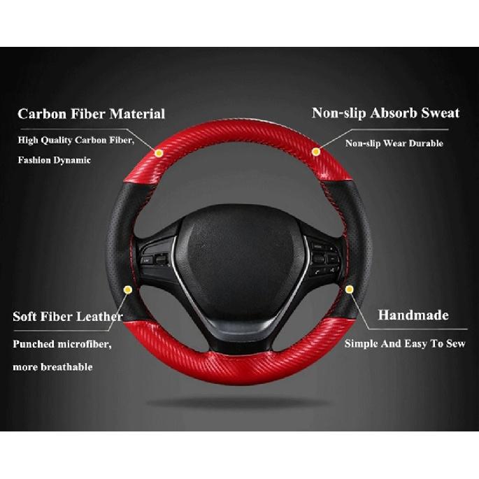 Car Steering Wheel Cover 15 inch/38 cm Soft Fiber Leather  Anti-slip Steering-Wheel Braid Stitch On Wrap With Needle Thread
