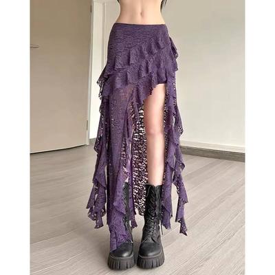 Nibber Tassels Women Skirts Irregular Hem Multi-Layered Ruffles Lace Patchwork Sweet Summer Trend Daily Skinny Versatile Bottoms