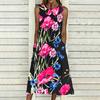 Ladies Oversized Sleeveless Crew Neck Dress Vintage Floral Branch Printed Flowy Calf Length Dress