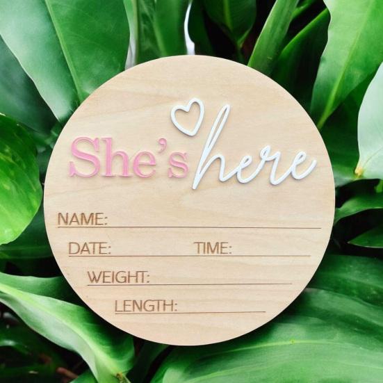 Birth Announcement Sign Wooden Baby Name Weight Length Date Time Plaque Nursery Photo Prop Keepsake Sign for Baby Shower Gift