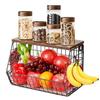 Fruit Basket, 2 Tier Fruit Basket, 2pcs Kitchen Organizer Basket with Wooden Lid Stackable and Wall Mountable Basket for Snacks and Vegetables Storage