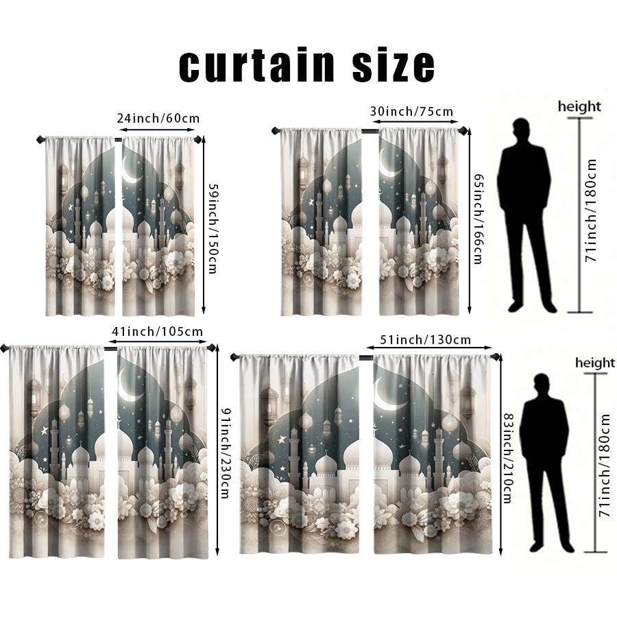 2PCS light colored Islamic temple curtains   elegant style   bedroom and living room   decorative curtains with drawbar pockets