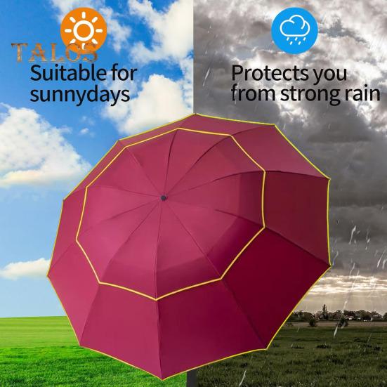 Parapluie pliant extra large à double auvent, protection UV et coupe-vent avec bandes réfléchissantes, 10 baleines, imperméable, pour le soleil et la pluie