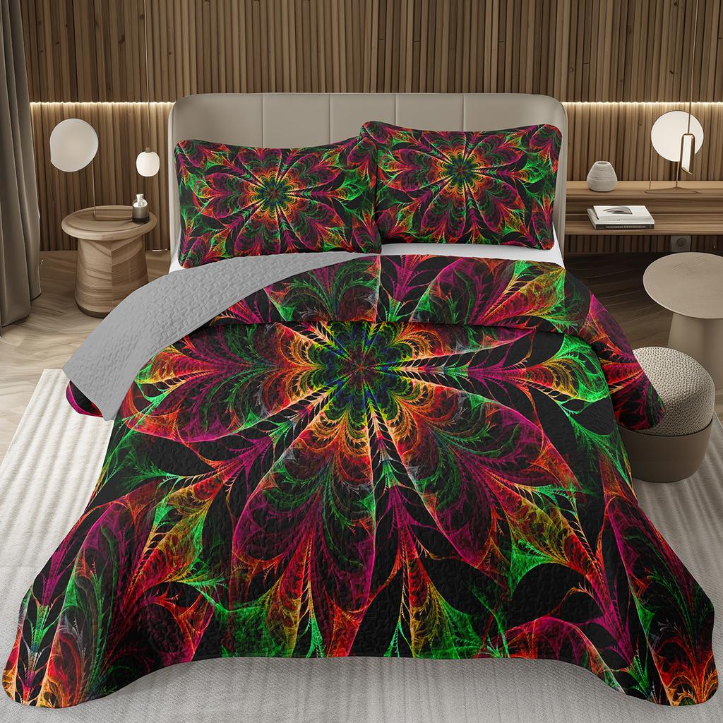 Boho Floral Bedspread Queen/Twin Luxury European Damask Paisley Pattern - Classic & Gorgeous Coverlet Reversible Grey Quilt Set