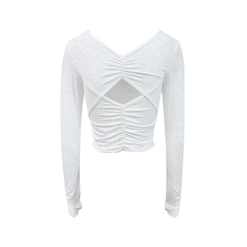 Women's Cloud-Feel Snowflake Jacquard Yoga Top with Beautiful Hollow Back and Long Sleeves