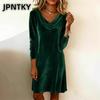 JPNTKY Fashion Autumn Winter Solid Color Print Long Sleeve O-Neck Casual Dresses