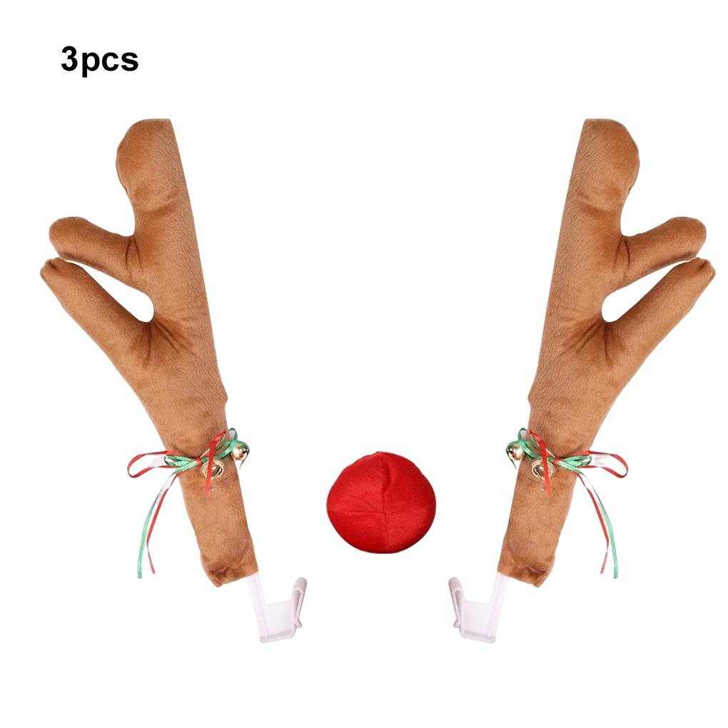 Rudolf Reindeer Antlers Car Horn Set For Christmas Decor Reindeer Antlers With Bell Shaped Ball Cart