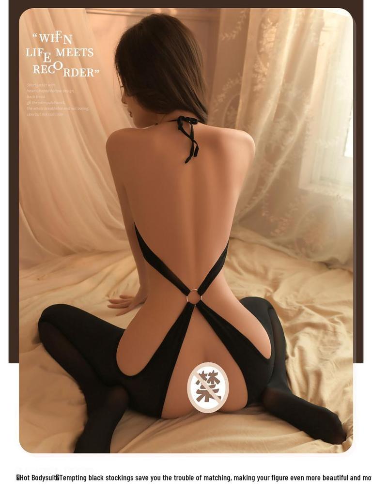 Sexy Halterneck Strappy Backless Open Crotch Bodysuit Lingerie Set 1635