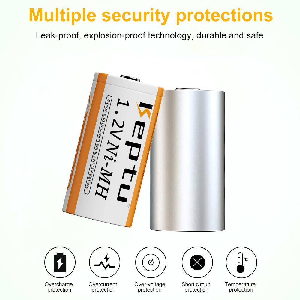 KEPTU 3500mAh 1.2V C Size Ni-MH Rechargeable Battery with Low Self Discharge for Household Flashlight Water Heater Toy