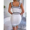 Casual Spring Summer Wrapped Square Neck Dress Colored Knitted Waist Button Collar